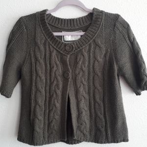 AEO Bulky Cable Knit Olive Short Sleeve Cropped Cardigan Sweater
